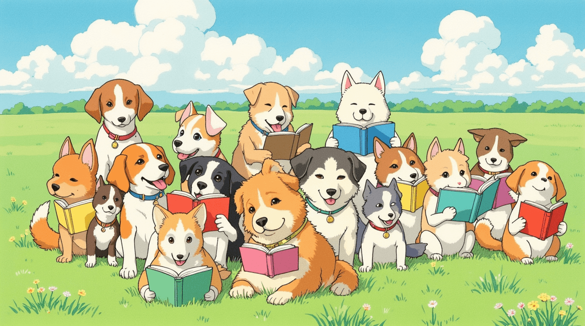 Dogs reading books